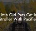 Little Girl Puts Cat In Stroller With Pacifier